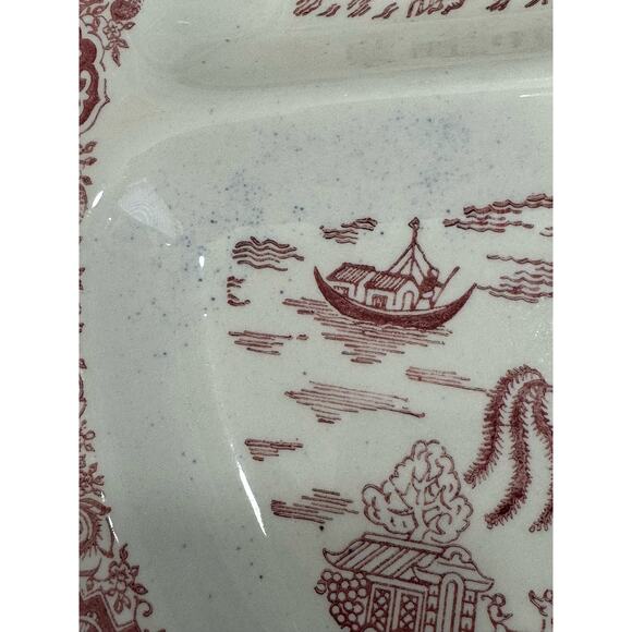 Set of 2 Vintage Pink Willow Royal China Segmented 10.5” Dishes - Picture 5 of 13